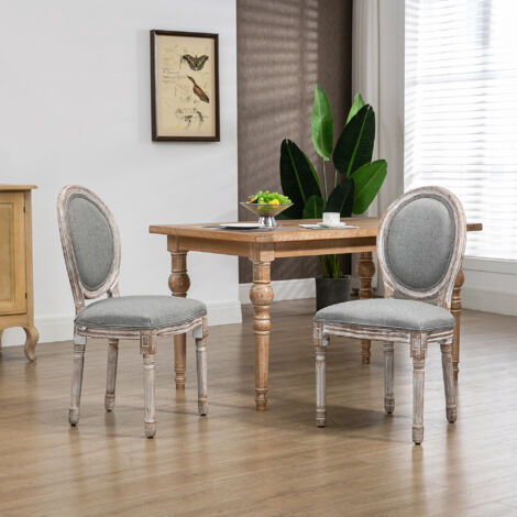 HOMCOM Set 2 Sedie da Pranzo Classiche Imbottite, in Legno e Tessuto Grigio