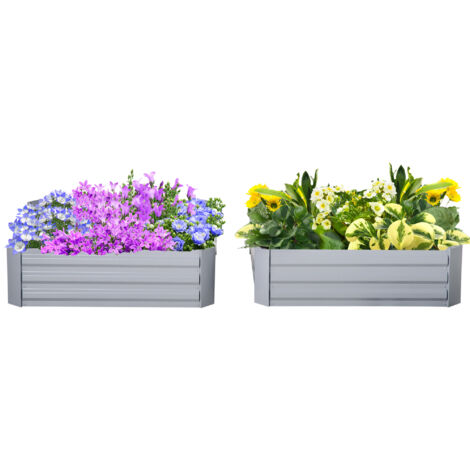 Outsunny Letti per Orto Rialzati Set 2 Pezzi in Acciaio Colorato Grigio