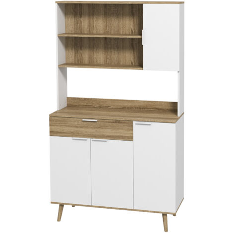 HOMCOM Mobile Dispensa con Armadietti e Cassetto 98x39x180cm Bianco e Legno