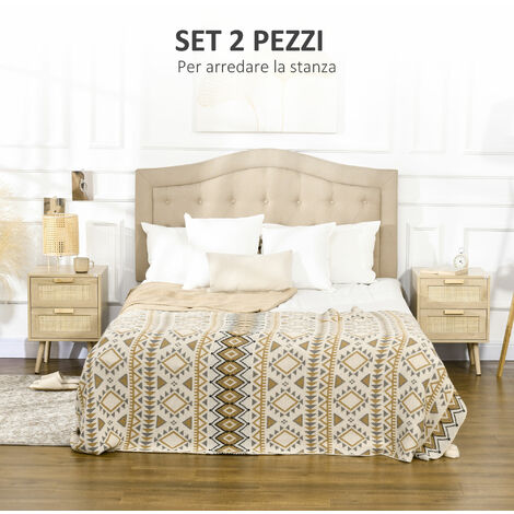 Set 2 Comodini Boho HOMCOM - Legno Con Rattan, Cassetto E Ripiano, 39x35x60 Cm - Foto 5