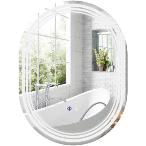 HOMCOM Specchio Da Bagno Con Luce LED 80x60 Cm: 3 Colori, Antiappannamento, IP44, Interruttore A Sfioramento