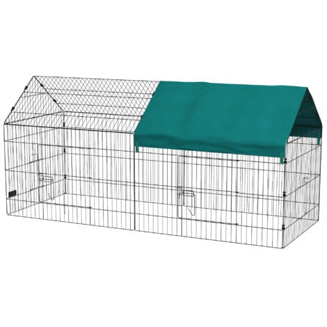 PawHut Recinto per Conigli con Tettuccio a Casetta in Tessuto 220x85x103cm Verde