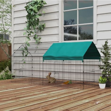 PawHut Recinto per Conigli con Tettuccio a Casetta in Tessuto 220x85x103cm Verde