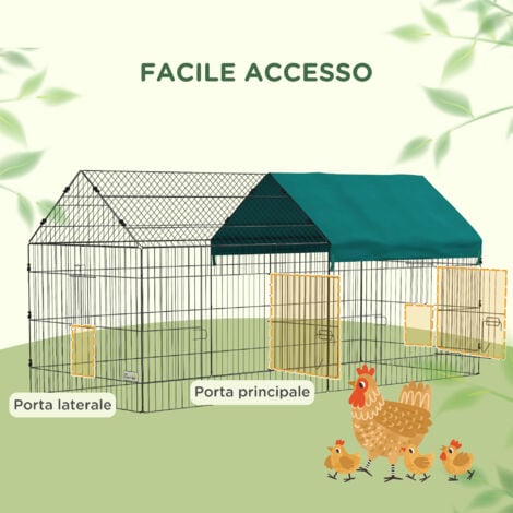 PawHut Recinto per Conigli con Tettuccio a Casetta in Tessuto 220x85x103cm Verde
