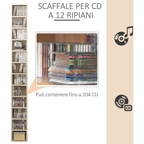 HOMCOM Scaffale Porta CD a 12 Ripiani in MDF e Truciolato color Legno