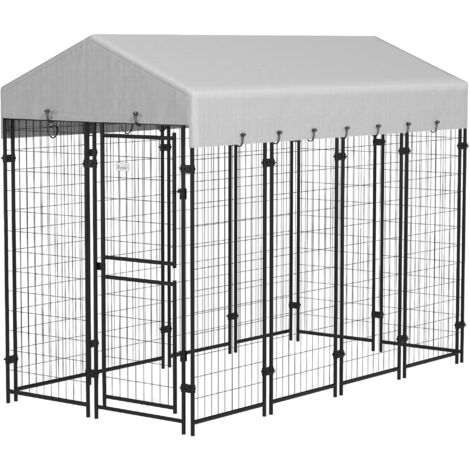 PawHut Kennel per Cani da Esterno con Tettuccio e Porta a 2 Sezioni in Metallo (1/5)