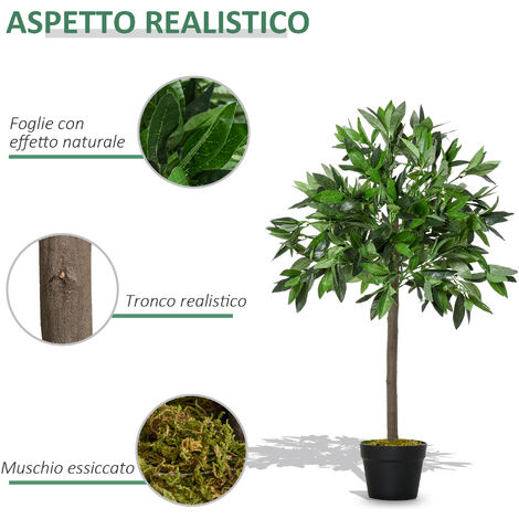 Outsunny Set 2 Piante Artificiali Alberi di Alloro in Vaso Altezza 90cm