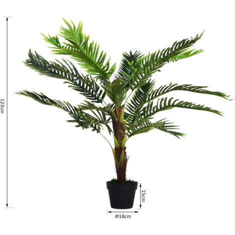 Outsunny Pianta Artificiale Palma Cycas Alta 123cm per Interno ed Esterno  con Vaso Incluso