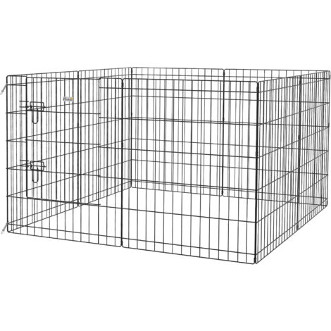 PawHut Box per Cani e Piccoli Animali da 8 Pezzi in Filo di Metallo 76x61cm Nero