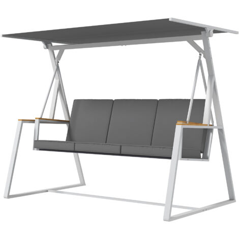Outsunny Dondolo da Giardino 3 Posti con Tettuccio Inclinabile Grigio Scuro