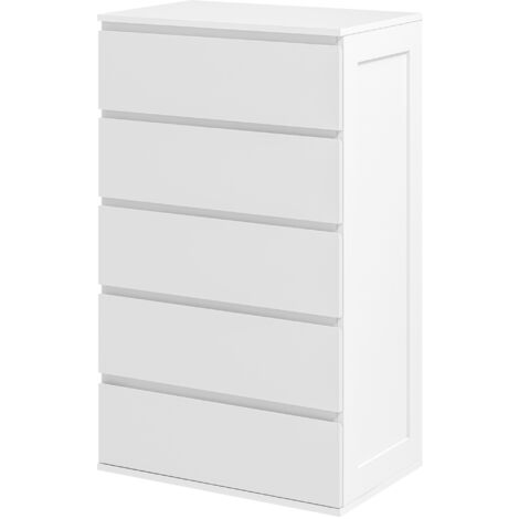 HOMCOM Cassettiera 5 Cassetti in Legno con Maniglie Scanalate Bianco