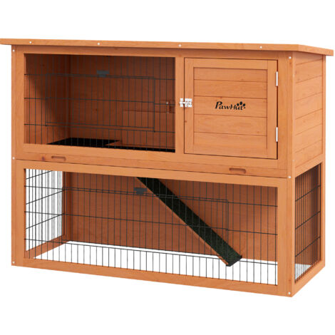 PawHut Conigliera per 1-2 Conigli da Esterno a 2 Livelli con Casetta in Legno (1/5)