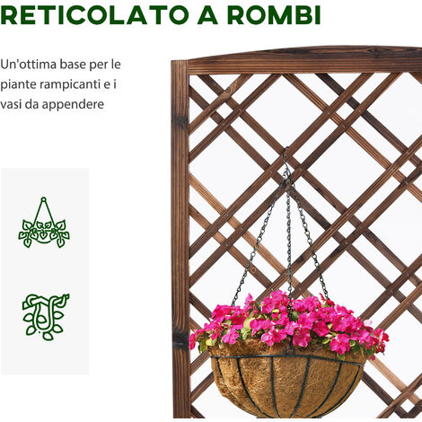 Fioriera Con Grigliato Outsunny 84x30x107cm - 3 Vasi Interni, Acciaio E Rattan, Grigio