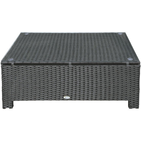 Ousunny Tavolino da Giardino in Rattan PE con Piano in Vetro Temperato Nero