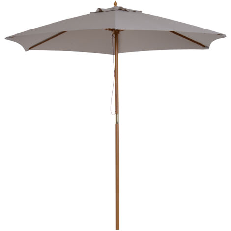 Outsunny Ombrellone per Esterni in Legno e Poliestere a 6 Stecche 2.5x2.3m
