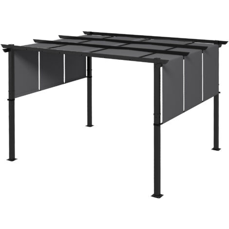 Outsunny Gazebo Pergola da Esterno 3x3.5m con Tettucci Regolabili Anti UV Grigio