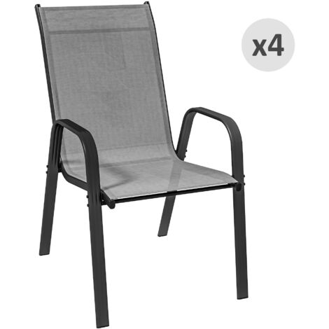 Outsunny Set 4 Sedie Impilabili da Giardino con Braccioli in Metallo Grigio