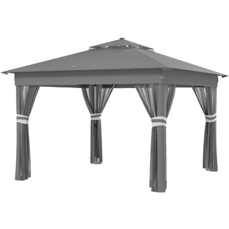 Outsunny Gazebo da Esterno ad Altezza Regolabile con Luci LED Grigio