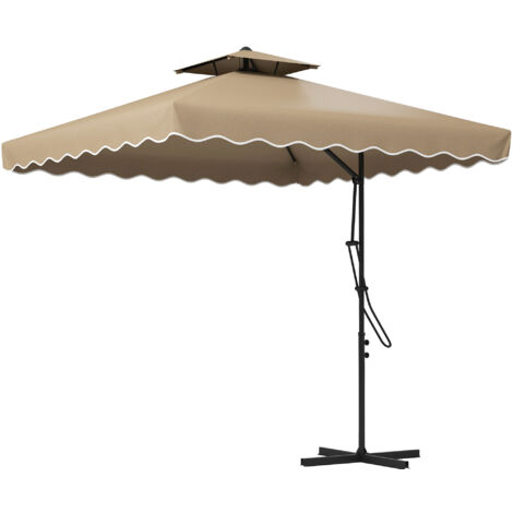 Outsunny Ombrellone a Braccio Doppio Tetto e Apertura Manovella 2.5x2.5 m Cachi