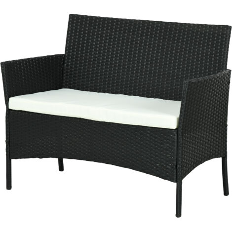 Divano Da Esterno 2 Posti Con Contenitore - Salotto Giardino In Polyrattan Nero Con Cuscini