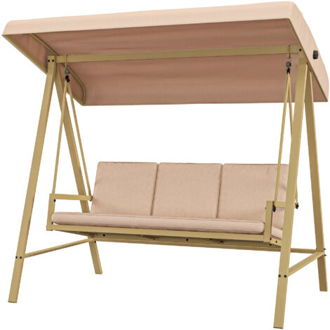 Outsunny Dondolo da Giardino con Tettuccio Inclinabile e Cuscini Beige e Marrone