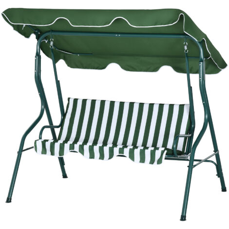 Outsunny Dondolo da Giardino con Tettuccio Regolabile e Cuscini Verde Bianco