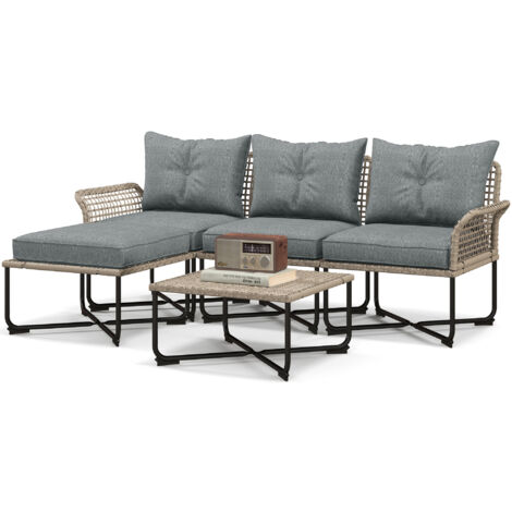 Outsunny Set da Esterno 5pz in Rattan con 3 Sedie e 2 Tavolini/Sgabelli