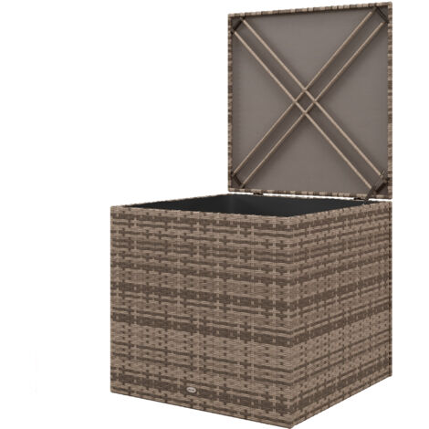Outsunny Baule da Giardino in Rattan e Acciaio con Fodera Interna Nero Sabbia