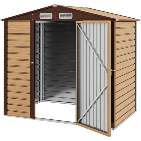Outsunny Casetta Porta Attrezzi in Acciaio con Prese d'Aria 1.9x1.3m Quercia