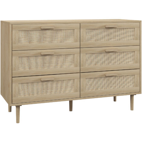 HOMCOM Cassettiera a 6 Cassetti in Legno e Rattan 110x40x75 cm color Legno