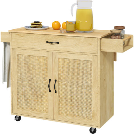 Winsome Wood Carrello Da Cucina Pieghevole Rovere Chiaro - Con Portacoltelli E Porta Rotolo, Ruote Bloccabili