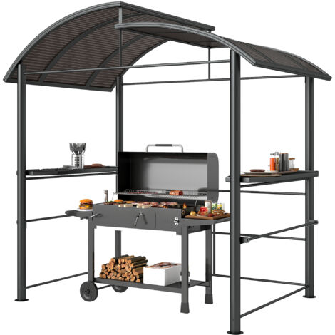 Outsunny Gazebo per Barbecue con Ripiani Portaoggetti in Acciaio Grigio