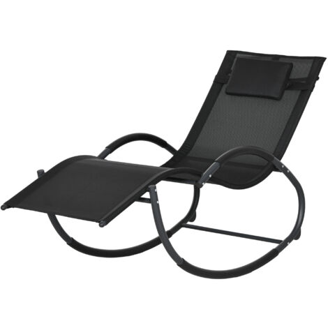 Outsunny Sedia Sdraio a Dondolo da Giardino Impermeabile con Poggiatesta Nero