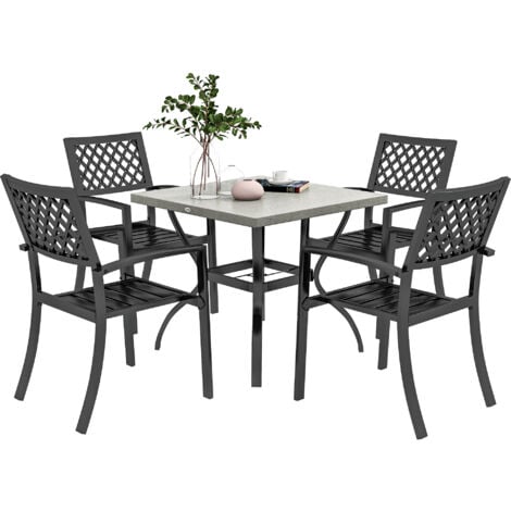 Outsunny Set da Giardino 4 Sedie Impilabili e Tavolo da Pranzo Quadrato Grigio