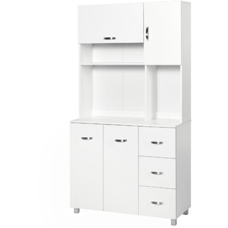HOMCOM Credenza Cucina Alta Moderna con Armadietti, Cassetti e Ripiani Bianco