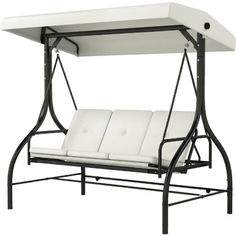 Outsunny Dondolo Letto da Esterno 3 Posti con Tettuccio Regolabile Crema Nero