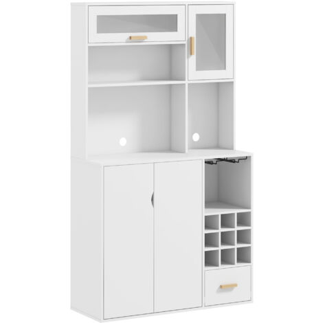 HOMCOM Dispensa Cucina con Portabottiglie 3 Armadietti 4 Ripiani Cassetto Bianco