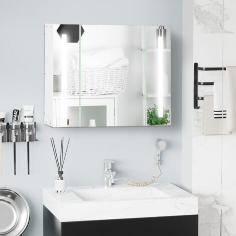 kleankin Specchio Bagno a Parete con 3 Armadietti 3 Ripiani e Luce LED Bianco