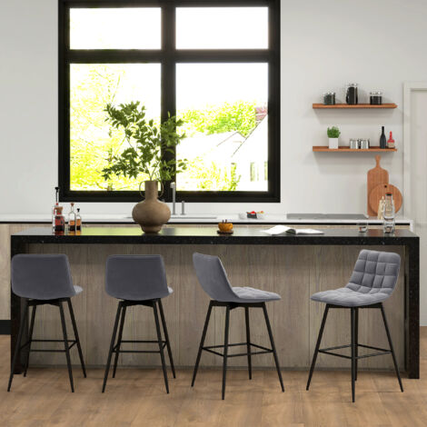 HOMCOM Set 4 Sedie Imbottite Alte Sgabelli da Bar Stile Nordico Velluto ...