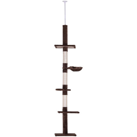 PawHut Tiragraffi per Gatti a Soffitto con Altezza Regolabile 230-260cm Marrone