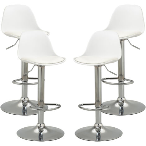 Set 4 Sgabelli Da Bar Girevoli Altezza Bancone – Moderni In Plastica E Metallo, Bianco, Seduta 61cm