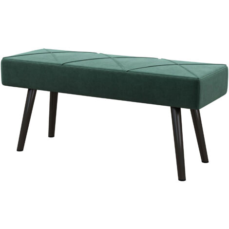 HOMCOM Panca Fondoletto Imbottita in Velluto e Acciaio 100x36x45 cm Verde Nero