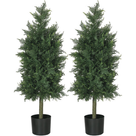 HOMCOM Set 2 Piante Artificiali di Cedro con Foglie in PE Verde 38x12.5x90 cm