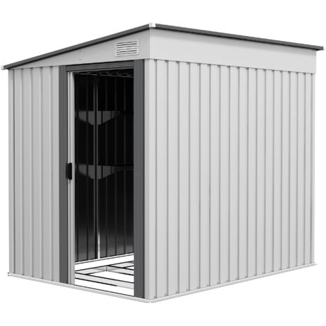 Outsunny Casetta da Giardino in Metallo 1.5x2m Porta Scorrevole Tetto Inclinato