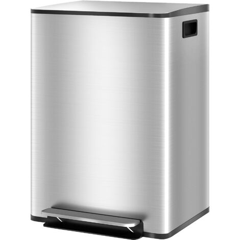 HOMCOM Cestino Rifiuti a 2 Sezioni da 30L in Acciaio e PP 47.7x37.5x66.8 cm