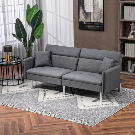 HOMCOM Divano Letto 3 Posti Clic Clac 2 Cuscini Schienale Reclinabile Grigio