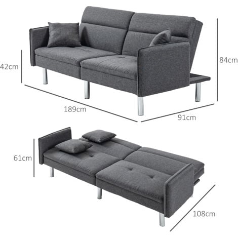 HOMCOM Divano Letto 3 Posti Clic Clac 2 Cuscini Schienale Reclinabile Grigio