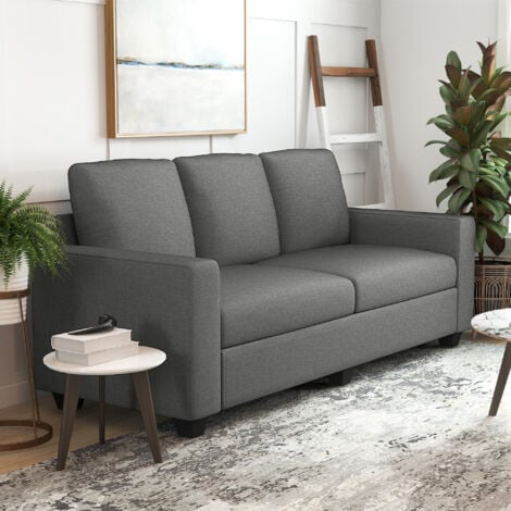 HOMCOM Divano Moderno 3 Posti in Tessuto con Cuscini, 237x94x102cm, Grigio