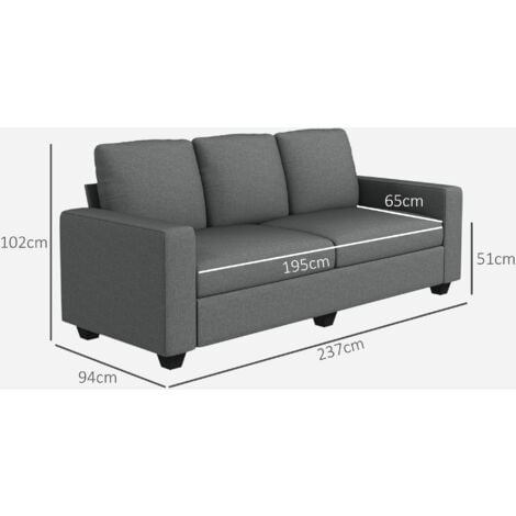HOMCOM Divano Moderno 3 Posti in Tessuto con Cuscini, 237x94x102cm, Grigio