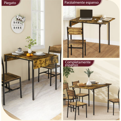 HOMCOM Tavolo da Cucina a Ribalta in stile Industriale 120x79x79 cm